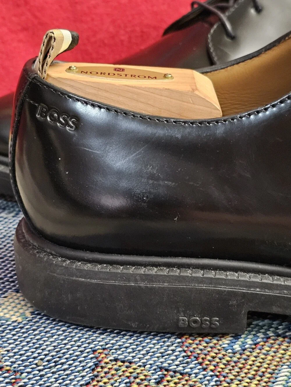 BOSS Larry Smooth Leather Derby Shoes Mens EU 44 US 11 Oxford Dress Black Lace